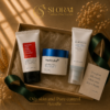باندل كوري للبشرة الدهنية يحتوي على غسول COSRX Salicylic Acid وكريم Medicube Zero Pore وواقي شمس SKIN1004 Hyalu-Cica للتحكم في الدهون والمسام من Seora Glow Secrets Korean oily skin skincare bundle featuring COSRX Salicylic Acid Cleanser, Medicube Zero Pore Cream and SKIN1004 Hyalu-Cica Sun Serum in luxury Seora packaging