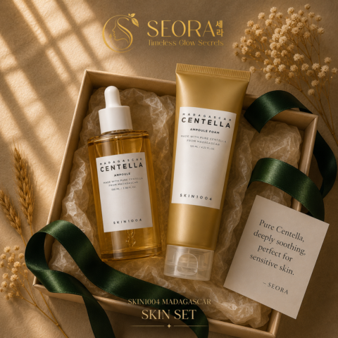 باندل SKIN1004 Madagascar Centella للعناية بالبشرة الحساسة يحتوي على Centella Ampoule وغسول Ampoule Foam لتهدئة وتنظيف البشرة من Seora Glow Secrets