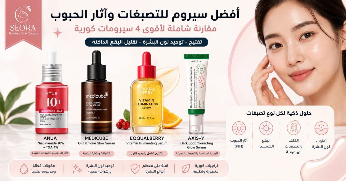 أفضل سيروم للتصبغات وآثار الحبوب: مقارنة بين Anua و AXIS-Y و Medicube و Eqqualberry